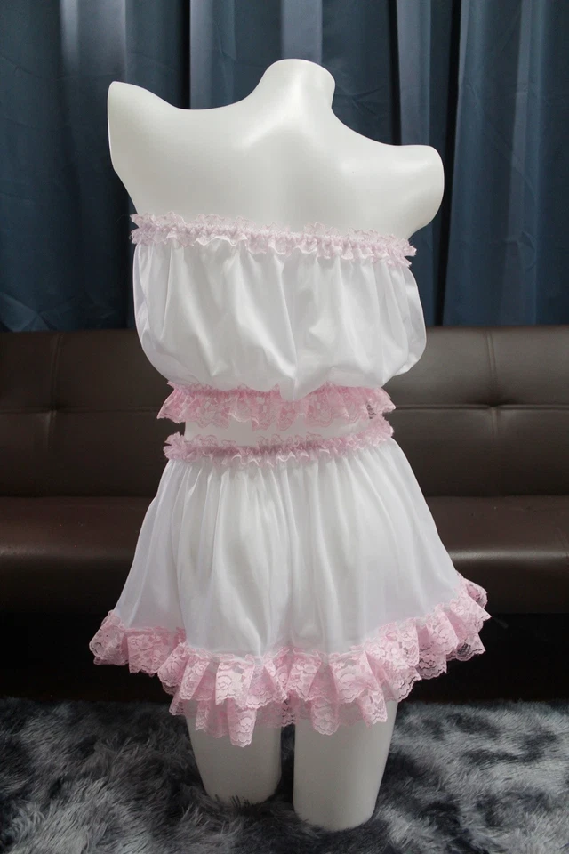 #A24 2XL/ElásticoW.24-46" VTG Estilo Conjunto 2 Piezas Tops Tubo Nylon Blanco + Medio Deslizamiento 11" Foto 2 de 4