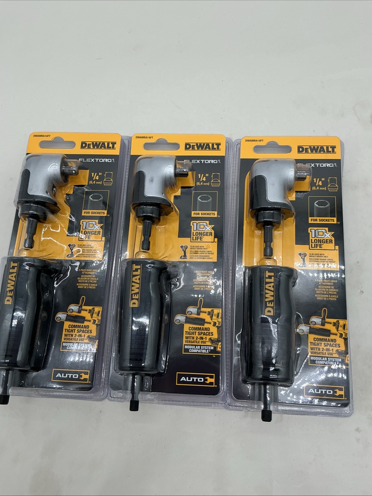Dewalt Flextorq 1/4'' Square Drive Modular Right Angle Attachment, LOT OF 3