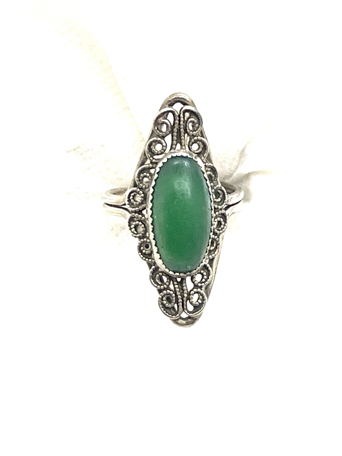 Sterling Adjustable Green Stone Southwestern Ring - image 4