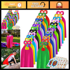 Kids Superhero Capes Masks Set - 24 Dress Up Costumes for Parties, Stickers, 1