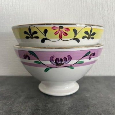 Brocante Antiques Digoin French Cafe au Lait Bowl Set of 2 Vintage Cracked