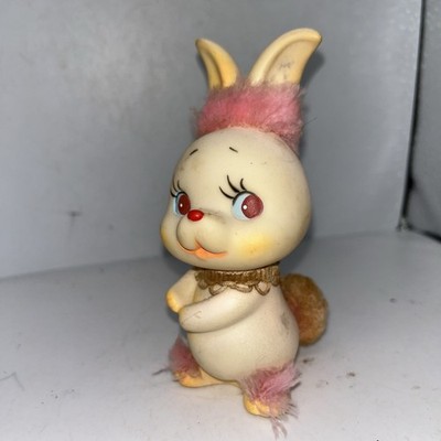 Vtg Easter Unlimited Bunny Pink Faux Fur Painted Rubber Face Korea 5.25  rabbit