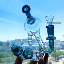 Dark Green Glass Bong Bubbler Recycler Water Pipe Smoking Hookah Rig 14mm Bowl