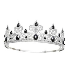 King Crown for Men, Prince Diadem, Royal Medieval Cosplay Silver Black