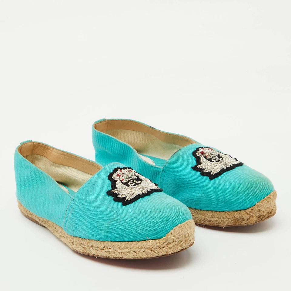 Alpargatas Christian Louboutin azul turquesa lona brasão Nanou tamanho 40 - Imagem 4 de 4