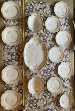 Antique Haviland Limoges France Pink Floral Porcelain Set 12 Pieces Gold Trim