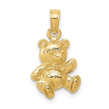 10K Yellow Gold Teddy Bear Charm Pendant L 20mm, W 11.35mm