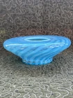 Fenton Spiral Optic Rose Bowl Vase Blue Opalescent 6.75" diameter 2.5" tall
