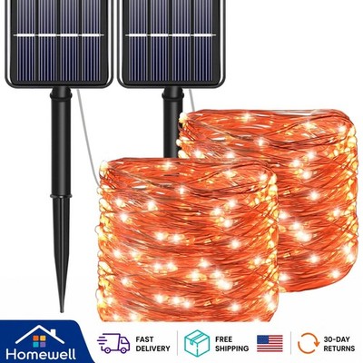 Solar Powered 100 LED Orange String Lights - Perfect for Autumn Celebrations