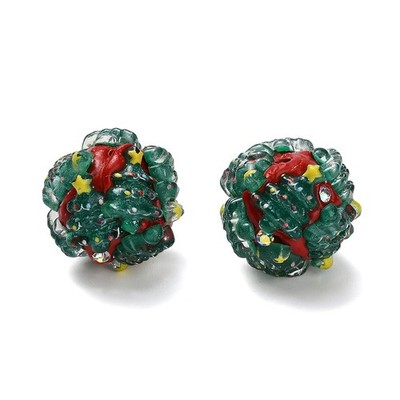 20pcs Green Christmas Tree Polymer Clay Rhinestone Beads with Resin for DIY