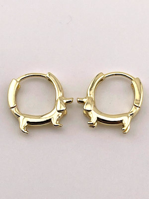 GOLD ON 925 STERLING SILVER DACHSHUND WEINER DOG HUGGIE HOOP EARRINGS 1/2'' 230