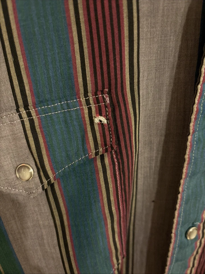 Camisa Wrangler Para Hombre Vintage Brushpopper Manga Larga Púrpura, 17.5/35, Perla Snap Foto 3 de 4