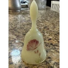 Fenton Burmese Glass Butterfly Bell Hand Painted Signed S Hart Yellow Satin
