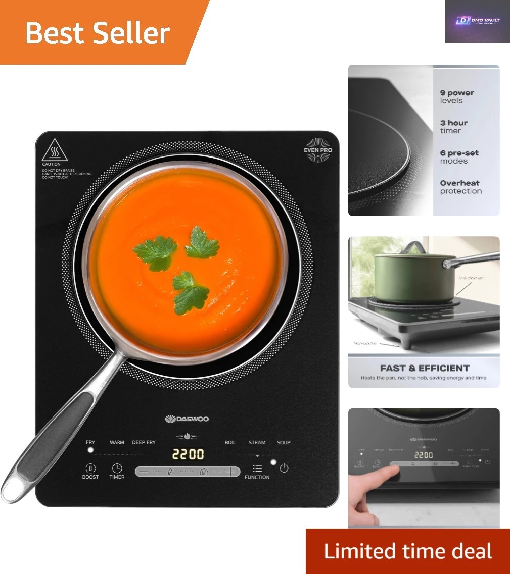 2200W Portable Induction Hob - Efficient Electric Cooktop with 6 Presets
Opens in a new window or ta