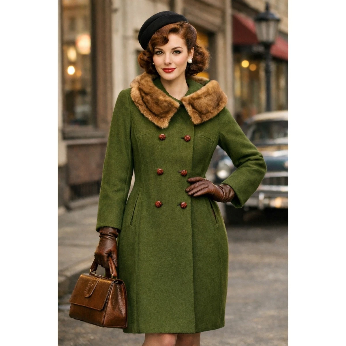 green emerald velvet dress Vintage Green Wool Coat – Handmade Hooded Overcoat main image 0