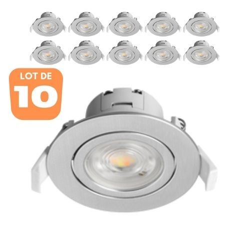 Spots LED encastrables 3en1 ronds 7W IP20, éclairage de plafond intérieur en alu x10