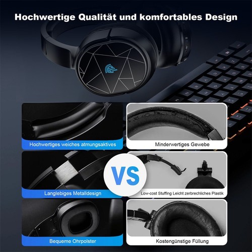 Gaming Headset Over Ear Headset Wireless Kopfh?rer RGB Lichteffekt f??r PS4 PS5 - Bild 8 von 9
