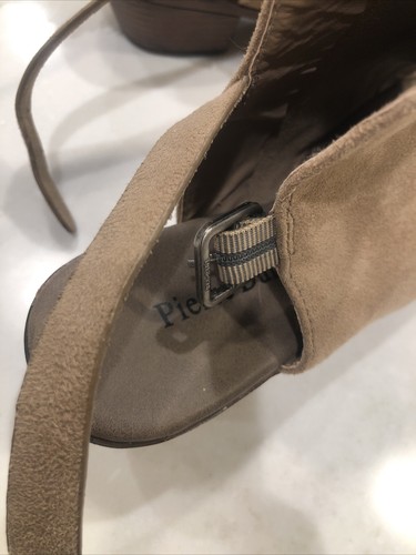 pierre dumas wedges tan suede buckled Heel strap open toe Girls 3 - Picture 5 of 7