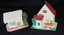 VINTAGE! JAPANESE RETRO TINY PUTZ ORNAMENTS - PAIR GLITTER HOUSES!