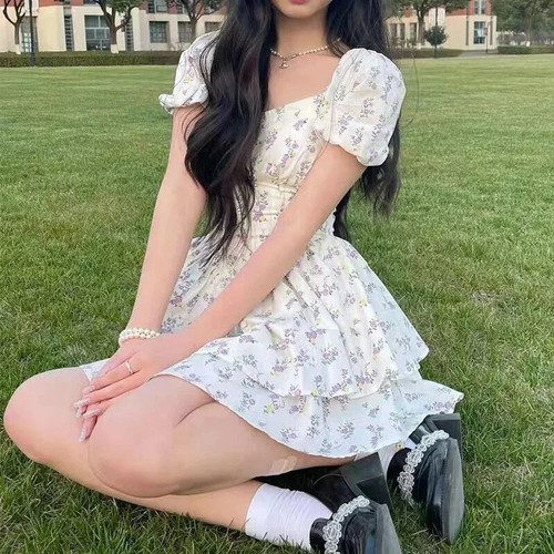 Dress Women Summer Party Dress Short Mini Puff Sleeve Floral Dress Female - Picture 3 of 14