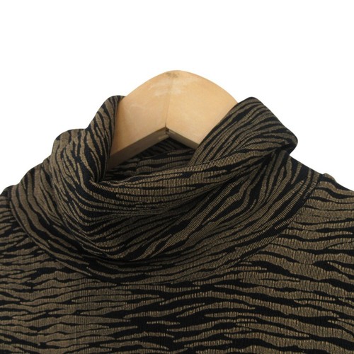 Susan Lawrence Top Beige Black Nylon Blend Women's High Neck Animal Preloved - Picture 11 of 24