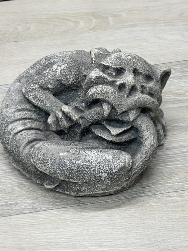Vintage Gargoyle Plaster Bust Wall Mount Goblin Biting Its Own Tail Gothic