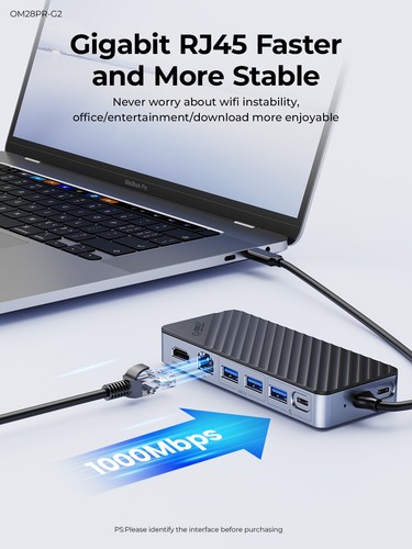 ORICO USB-C-HUB mit M.2-SSD-Gehäuse, 8-in-1-Dockingstation 4K 60 Hz HDMI PD100 W - Bild 11 von 16
