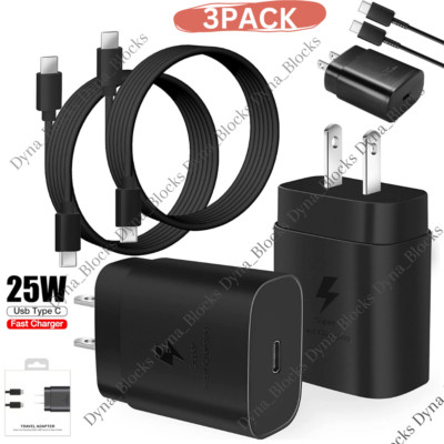 3PACK 25W Type C USB-C Cable Super Fast Wall PD Charger For Samsung Galaxy S20 