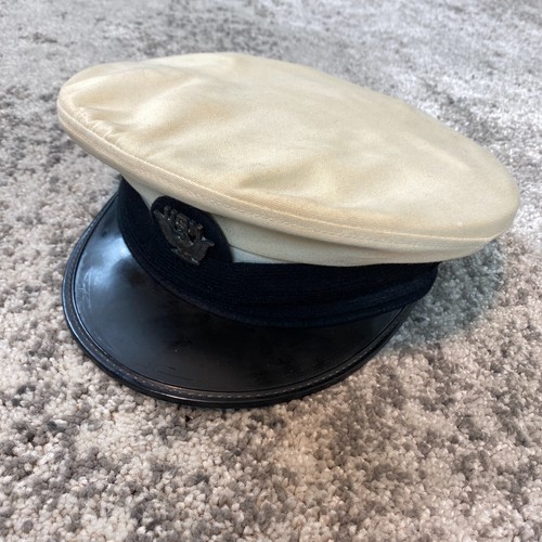 Vintage US Navy USN White Vinyl Hat 