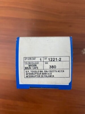 Leviton 1221-2 Toggle  Switch 20A 1-Pole Brown 120/277V (CASE OF 10)