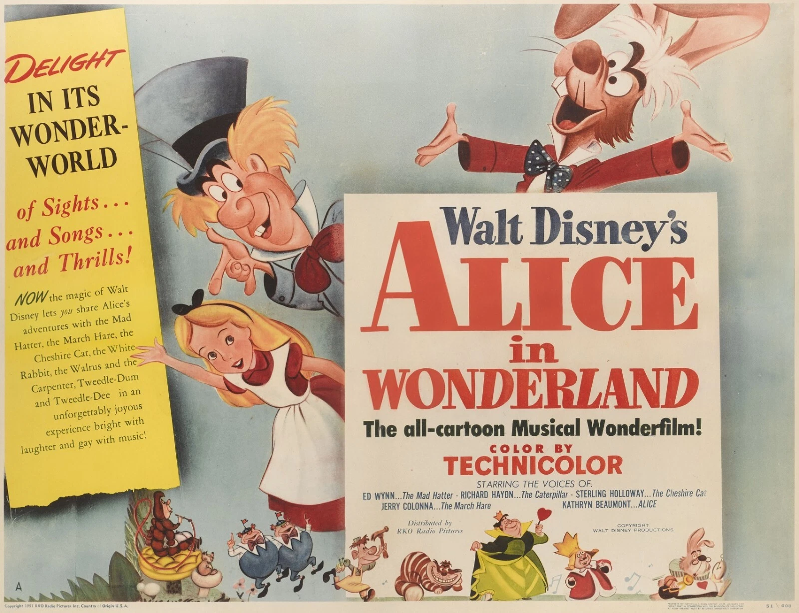 1951 Disney Alice In Wonderland Poster Print Mad Hatter Tea Party Vertical Premium Matte