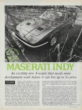 1970 Maserati Indy Replica Road & Track Road Test 4-seater 330 BHP V-8 4pg