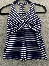  75 New Lands' End Women's Front Twist Blouson Halter Tankini Swim Top Blue 4