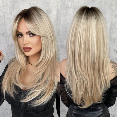 Natural Long Straight Wigs Synthetic Light Blonde Wig for  display picture 3