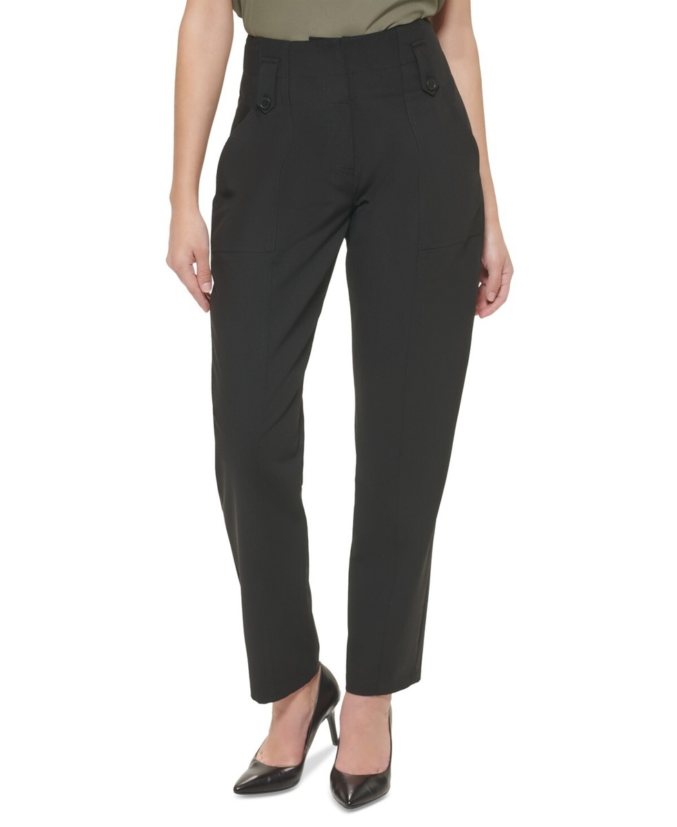 Calvin Klein Women's High Waist Slim Leg Pants Black- Size - Main Image