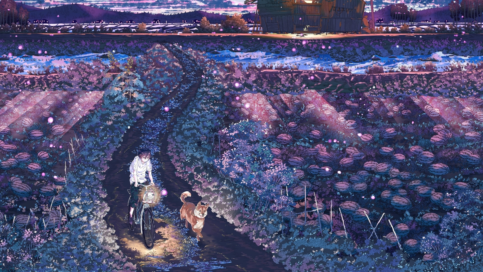 Anime summer field bicycle dog landscape  Custom Playmat Mat Pad