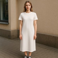 Reformation Dress 6 Womens White Long Bodycon Short Sleeve Round Neck Nylon Maxi