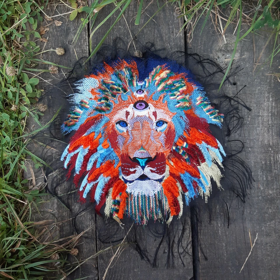 Psychedelic Lion Third Eye Large Handmade Backing Embroidered Patch from Ukraine - Image 3 of 4