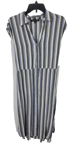 Adrienne Vittadini Linen Navy & White Striped Shirt Dress Small New with  tags | eBay