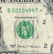 Series 2017 Star Note B New York 3.2M Pack Run $1 of 1 1 Dollar Bill B02204947*