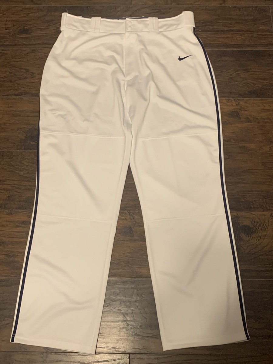 Nike Men's Swoosh Piped Dri-Fit Baseball Pants White/Navy Blue
