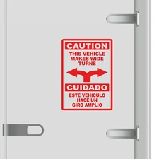 Caution This Vehicle Makes Wide Turns Vinyl Decal Sticker Truck Safety Sign