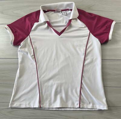 Izod Cool Fx Top Sz Large Women's White Pink Stretch Golf Outdoor