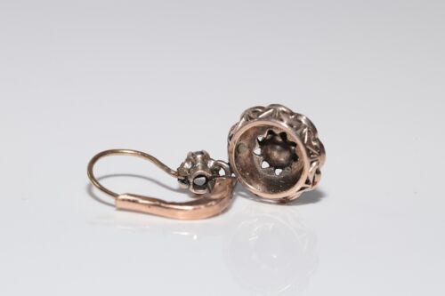 Antique Circa 1900s Ottoman 8k Gold Natural Rose Cut Diamond Earring - Picture 8 of 18