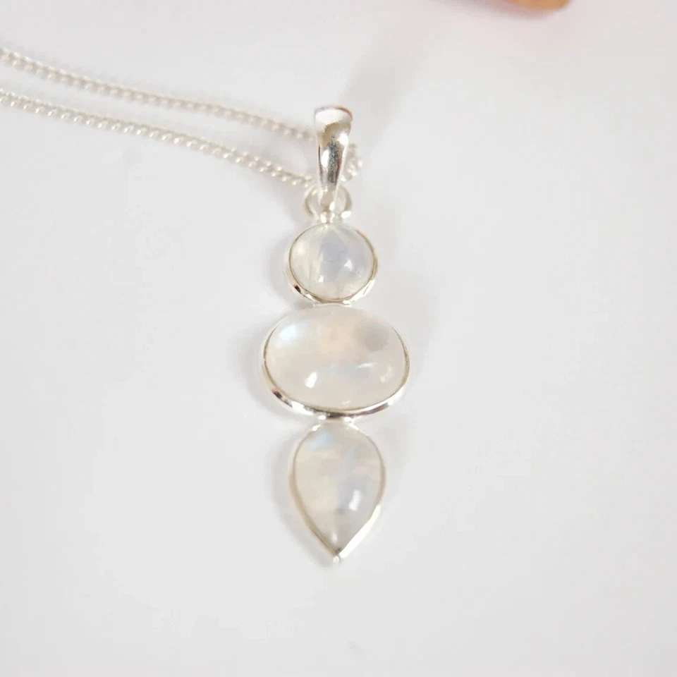 Colgante hecho a mano de piedras preciosas de luna de acción de gracias de plata de ley 925 A-83 Foto 2 de 4