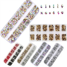 12Grid/Box 3D Nail Art Rhinestones Mix Size Flatback Glitter Diamonds Tips Decor