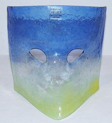 FABULOUS HTF GIOCHI DI LUCE MURANO ITALY ART GLASS BLUE/YELLOW FACE 6'' MASK