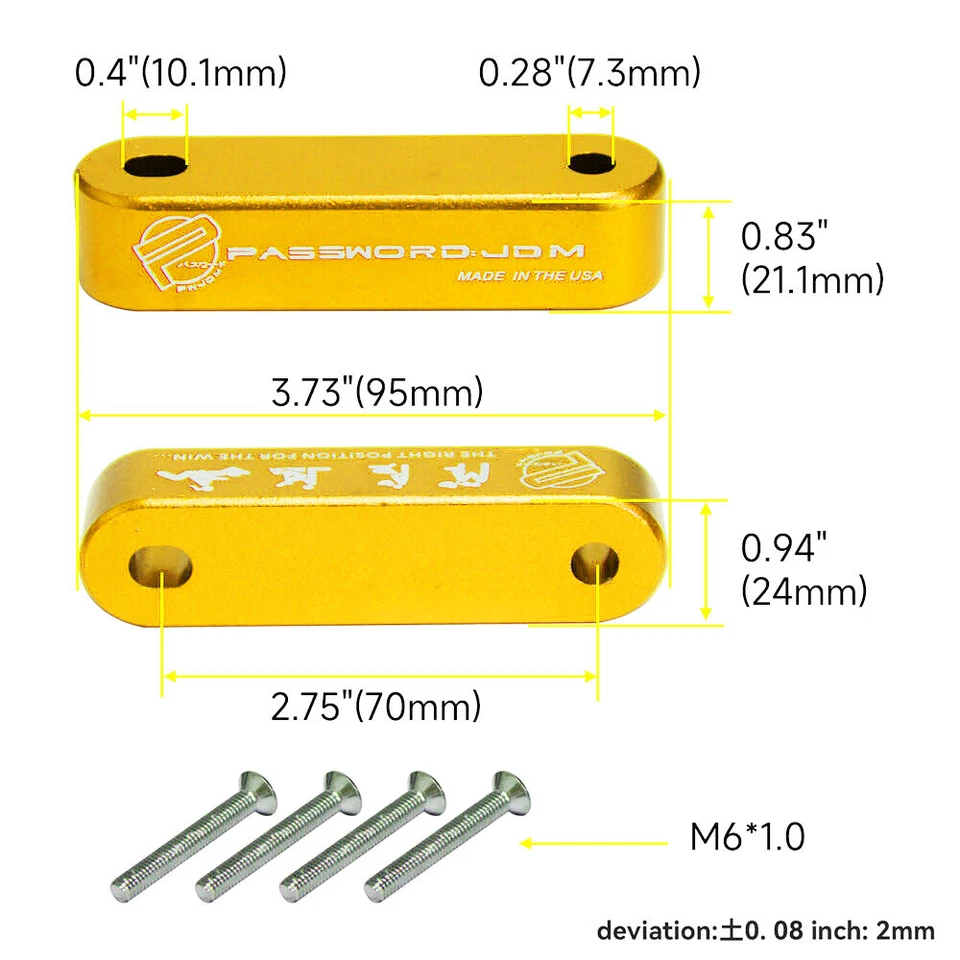 2Pcs Gold PASSWORD JDM Billet Hood Spacer Riser For Honda Civic/Acura Integra - Imagem 2 de 4