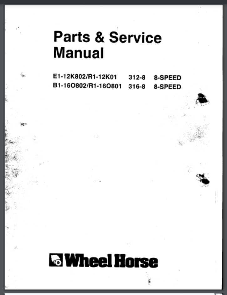 Wheel Horse 312-8 316-8 Service manual 102 pages Gloss cover comb