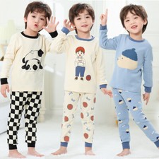 2Y-15Y Boys Warm Cotton Long Sleeve Pajamas Sets Funny Animal PJS Kids Sleepwear